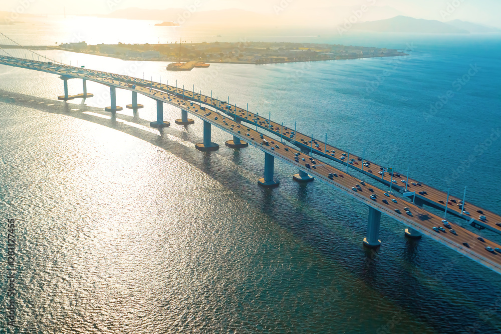 Fototapeta premium Aerial view of the Bay Bridge in San Francisco, CA