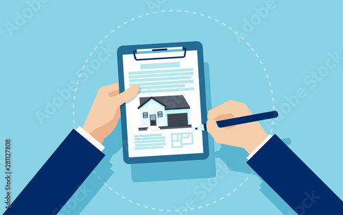 Vector of a businessman signing mortgage documents