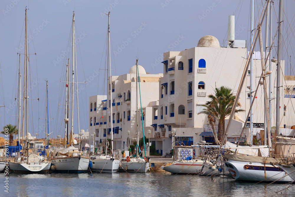 Touristic harbour with yachts in Monastir. Tunisia