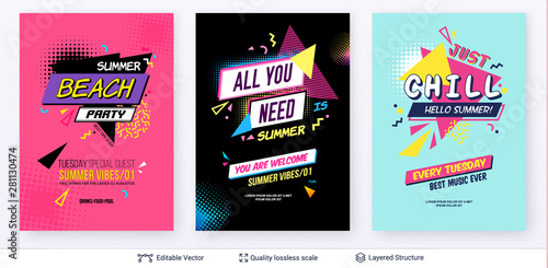 Set of summer season ad posters in pop-art style.