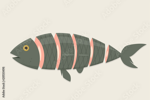 cartoon illustration of a fish in slices