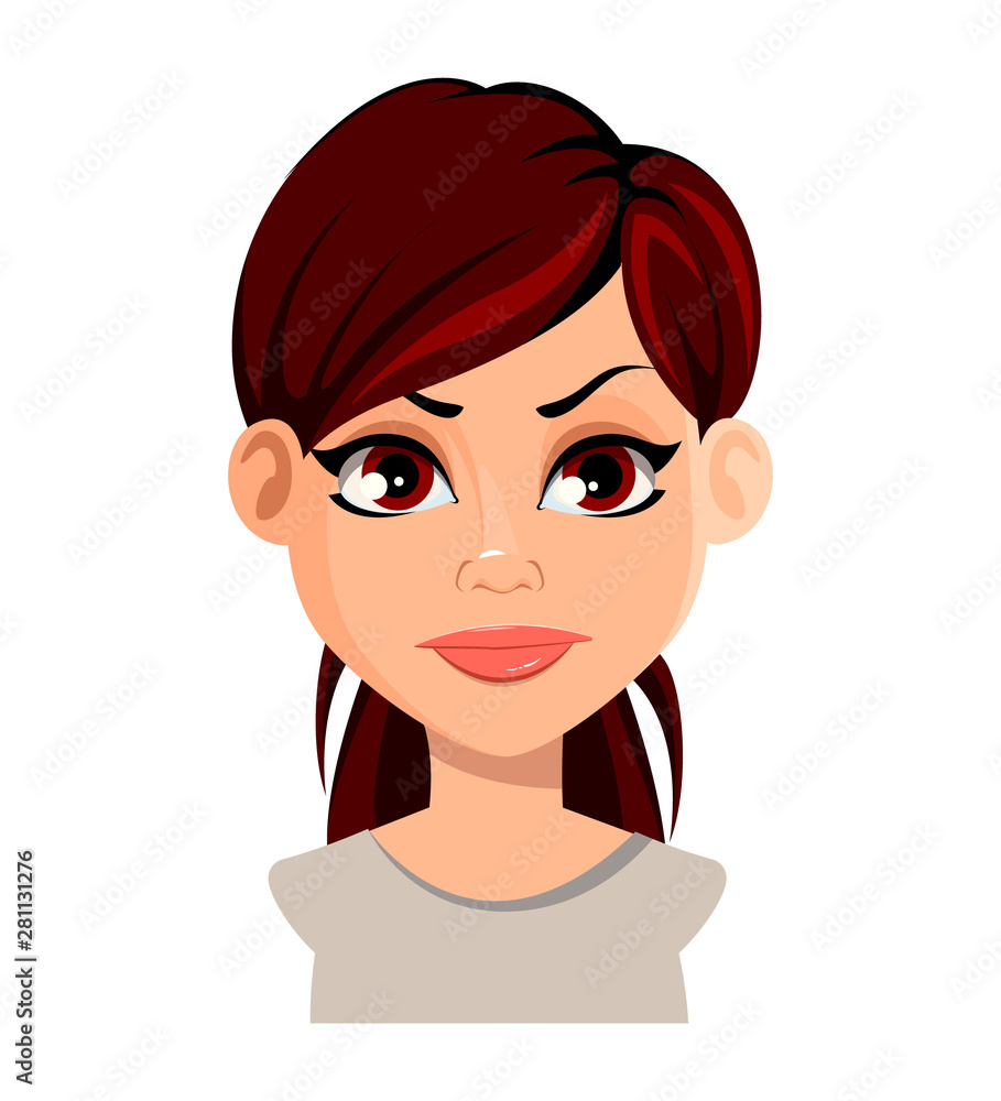 Face expression of beautiful woman with brown hair Face expression of beautiful woman with brown hair