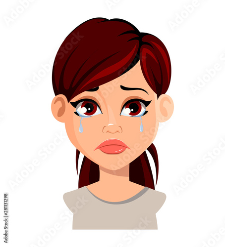 Face expression of beautiful woman with brown hair