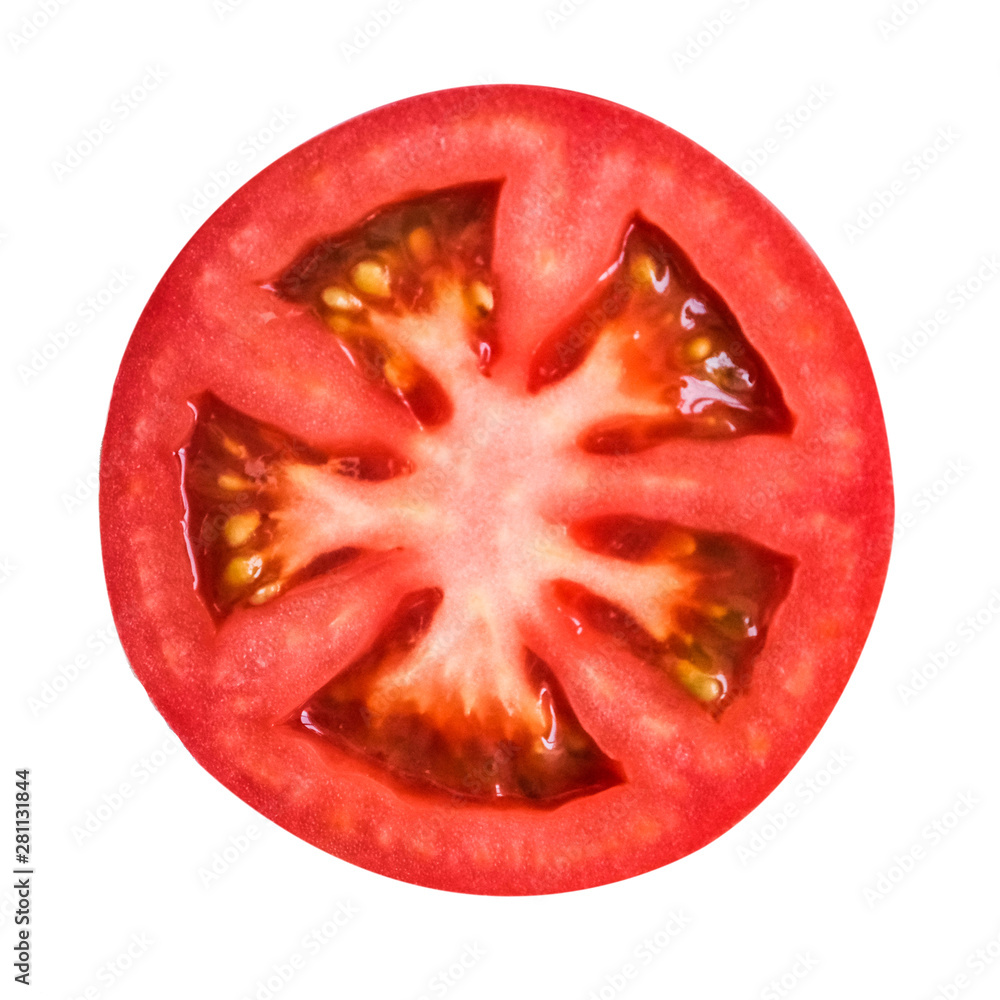 isolated cut red piece of tomato on white background isolated cut red piece of tomato on white background
