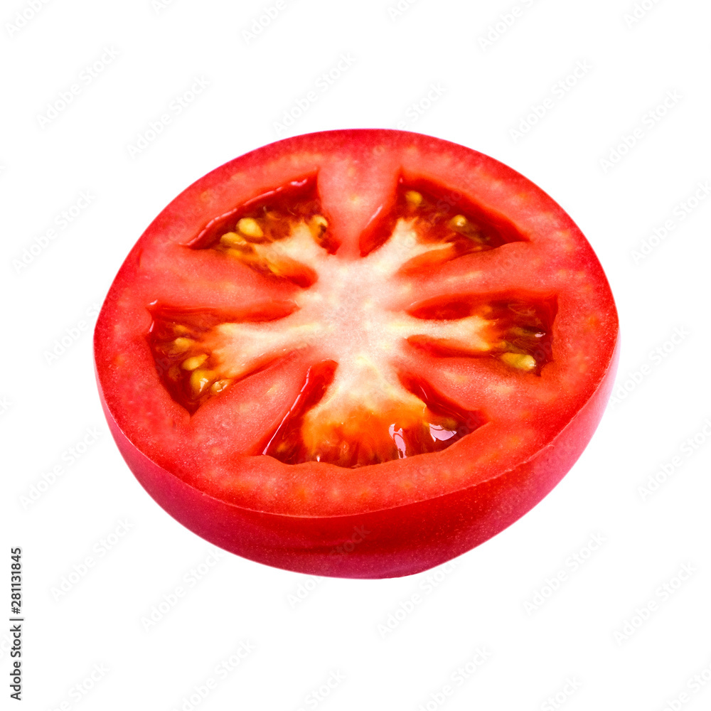 isolated cut red piece of tomato on white background isolated cut red piece of tomato on white background