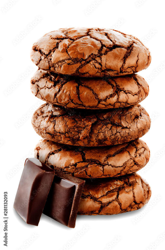 Chocolate brownie cookies on a white isolated background Chocolate brownie cookies on a white isolated background