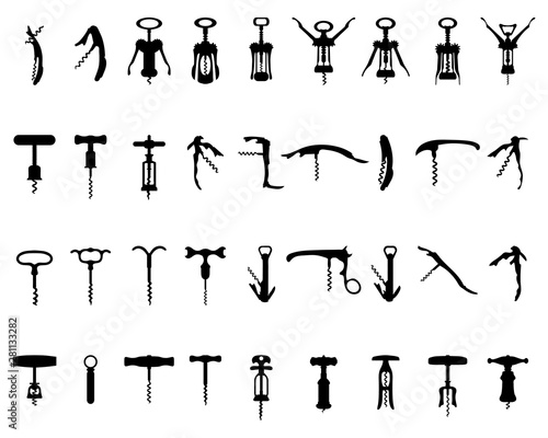 Black silhouette of corkscrew on a white background