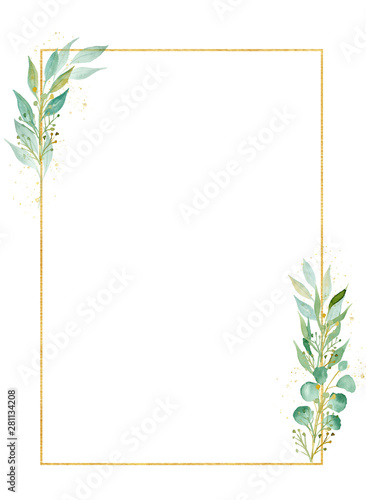 Herbal rectangular decorative frame watercolor raster illustration photo