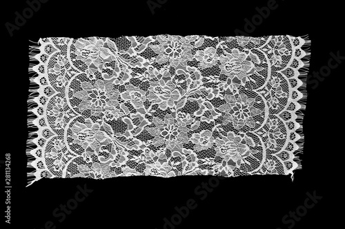 strip of black background white lace isolated,border lace