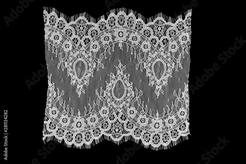strip of black background white lace isolated,border lace