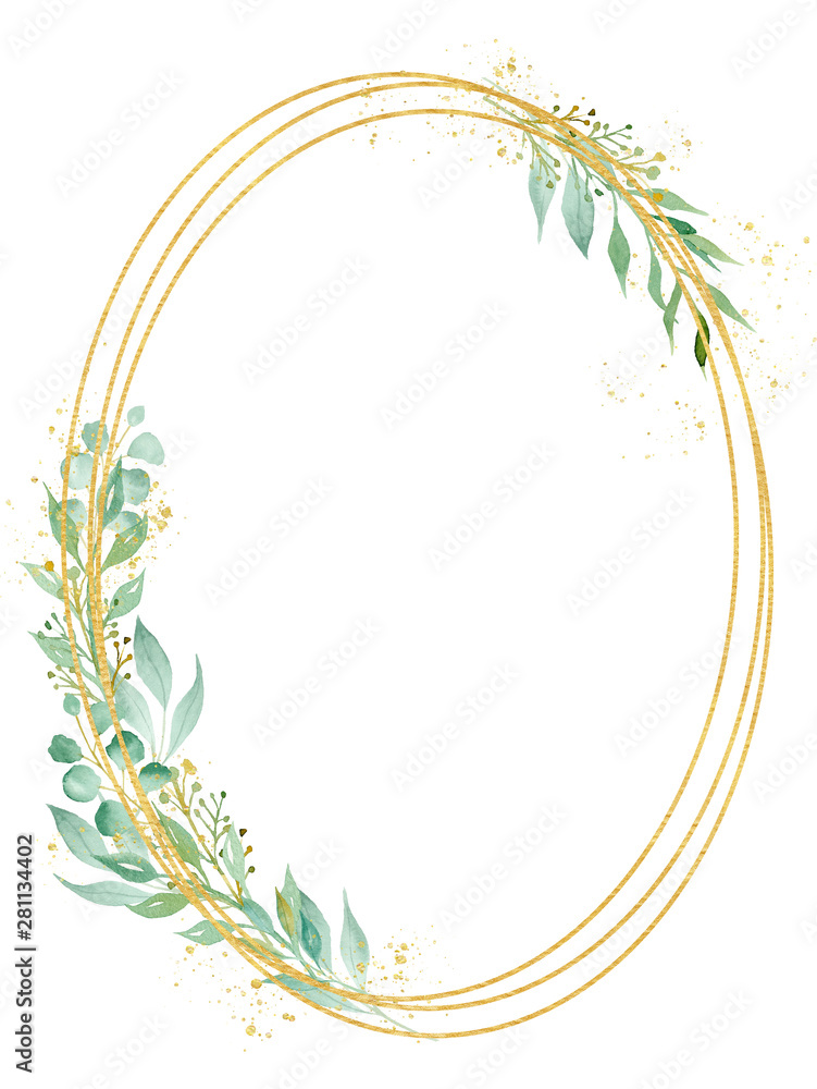 Decorative ellipse shaped frame watercolor raster illustration