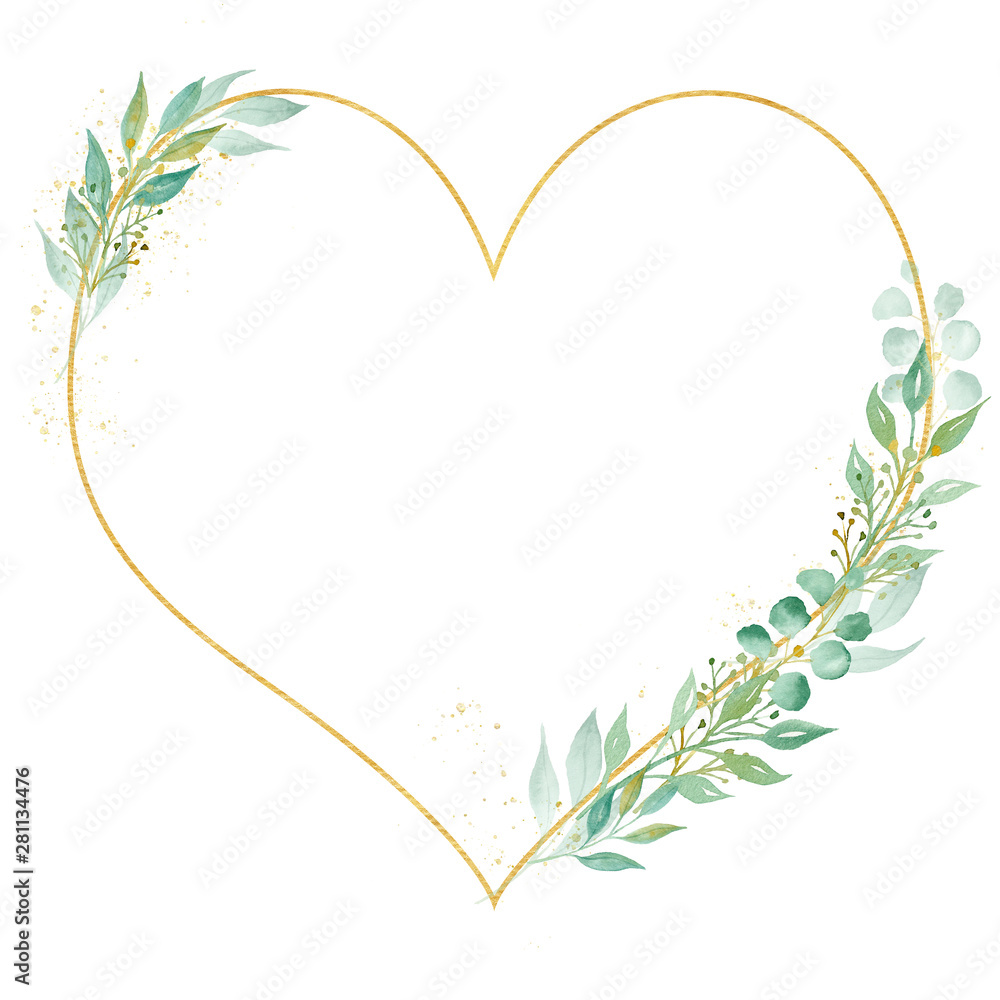 Decorative botanical heart frame watercolor raster illustration