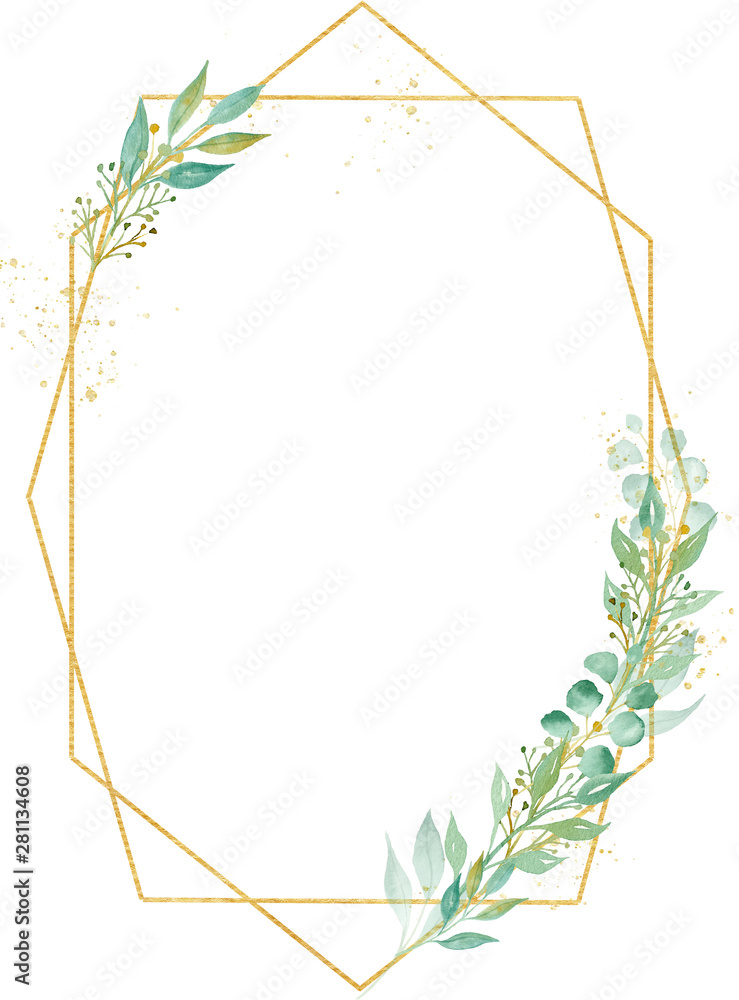 Decorative minimalistic oval frame watercolor raster illustration