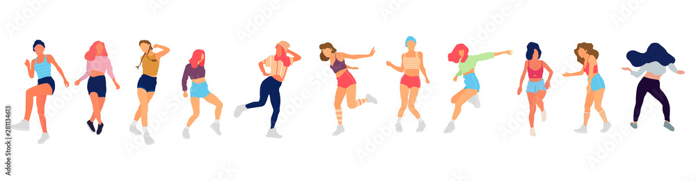 Crowd of young people dancing at club. Big set of characters having fun at party. Flat colorful vector illustration. - Vector Crowd of young people dancing at club. Big set of characters having fun at party. Flat colorful vector illustration. - Vector