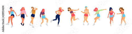 Crowd of young people dancing at club. Big set of characters having fun at party. Flat colorful vector illustration. - Vector