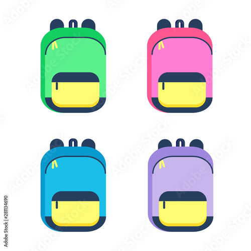 Schoolbag cartoon vector illustration. Colorful background. Backpack design.