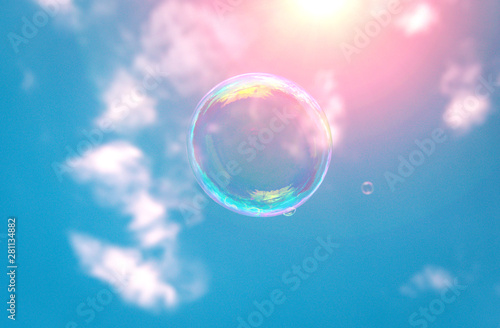 soap bubbles into the sunset with beautiful bokeh.close-up © Lumppini