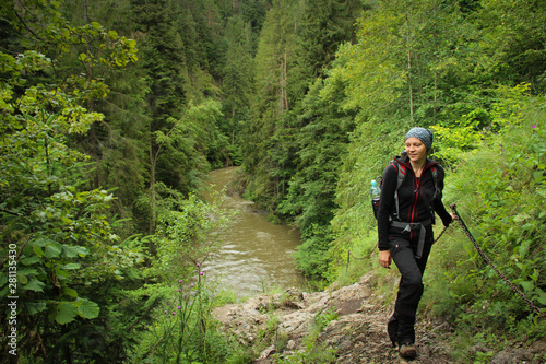 A tourist in the beautiful gorges of the Slovak Paradise National Park