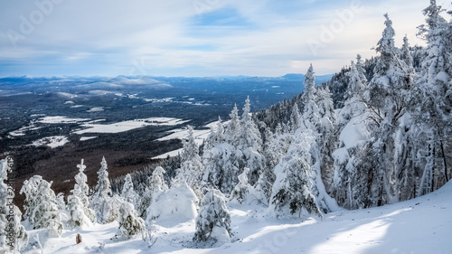 Snow covered landscape surrounding the mountains after the snowstorm, Quebec, Canada