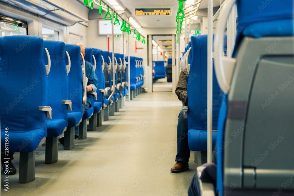 Fototapeta premium electric train with passengers, public city transport