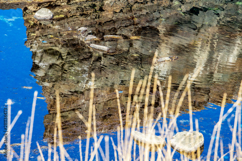 Rock formation Korabite or The Ship Rocks, village of Sinemorets, Bulgaria. Black Sea water surface reflection, abstract background photo