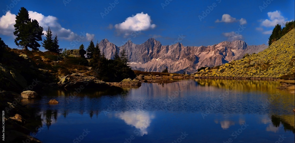 Scenic mountain landscape with mountain lake