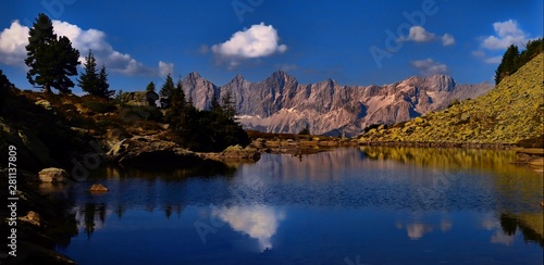 Scenic mountain landscape with mountain lake