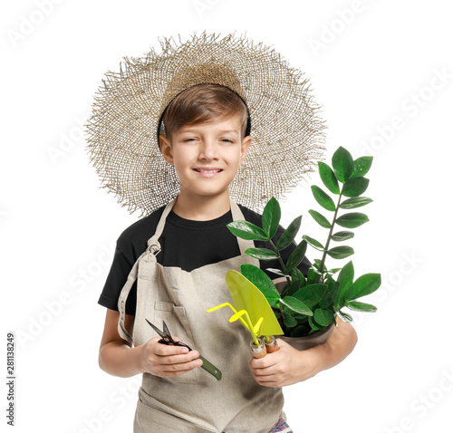 Cute little gardener on whi...