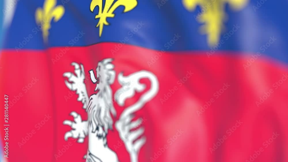 Flying flag of Lyon, a city in France. Close-up, loopable 3D animation Flying flag of Lyon, a city in France. Close-up, loopable 3D animation