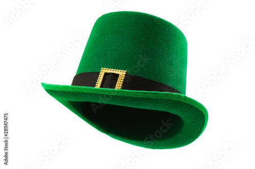 Obraz na płótnie St Patricks day meme and March 17 concept with a multiple angles image of a green parade hat with a belt and buckle isolated on white background with a clip path cut out w salonie