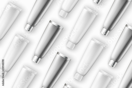 Vector template - realistic cosmetics creme tubes on table, mockup for your package design