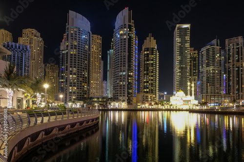 View of Dubai Marina by night  UAE. May 2019