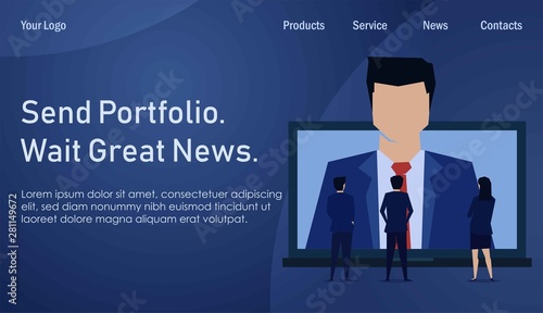 Team of businessman see new employee for hire online illustration. Business Landing Page Template.