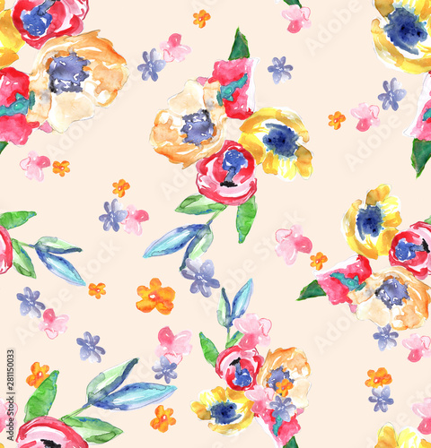 watercolor leopard floral seamless pattern