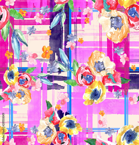 watercolor leopard floral seamless pattern