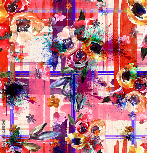 watercolor leopard floral seamless pattern