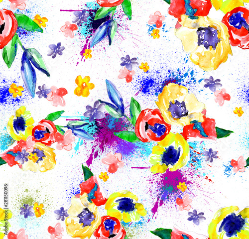 watercolor leopard floral seamless pattern