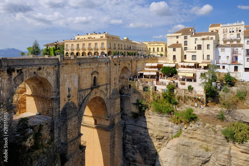 Ronda, Spain at Puente Nuevo Bridge in sunny october day.
