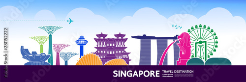 Singapore travel destination grand vector illustration.