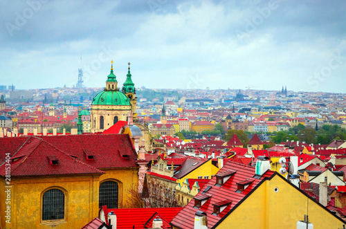 Spring aerial view of Old Town Prague, Czech Republic.