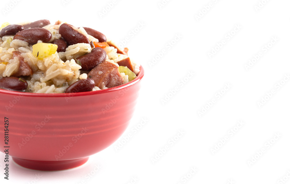 Bowl of Red Beans and Rice with Sausage and Vegetables Bowl of Red Beans and Rice with Sausage and Vegetables