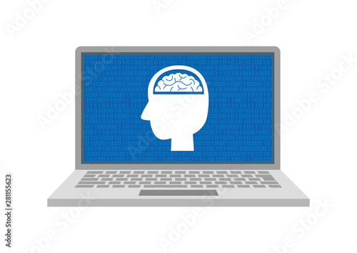 AI 人工知能　ノートPCに表示されるイメージイラスト