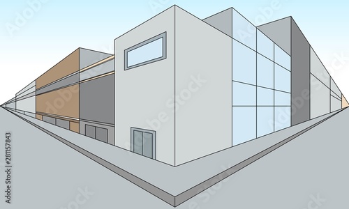 two point perspective street scene buildings vector