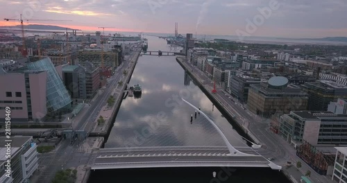 Aerial view of Dublin City in 4K, beautiful morning in the Irish Capital.