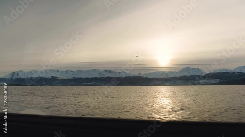 Wallpaper Mural View of Sunset From Moving Boat With Plane Coming In To Land In the Background Torontodigital.ca