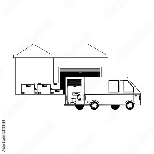 shipping logistic delivery cargo cartoon in black and white