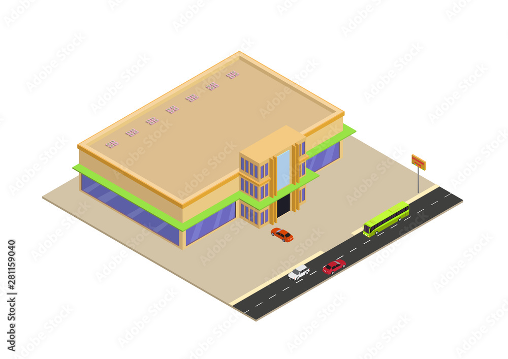 isometric shopping mall or supermarket building icon isometric shopping mall or supermarket building icon
