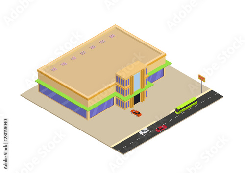isometric shopping mall or supermarket building icon