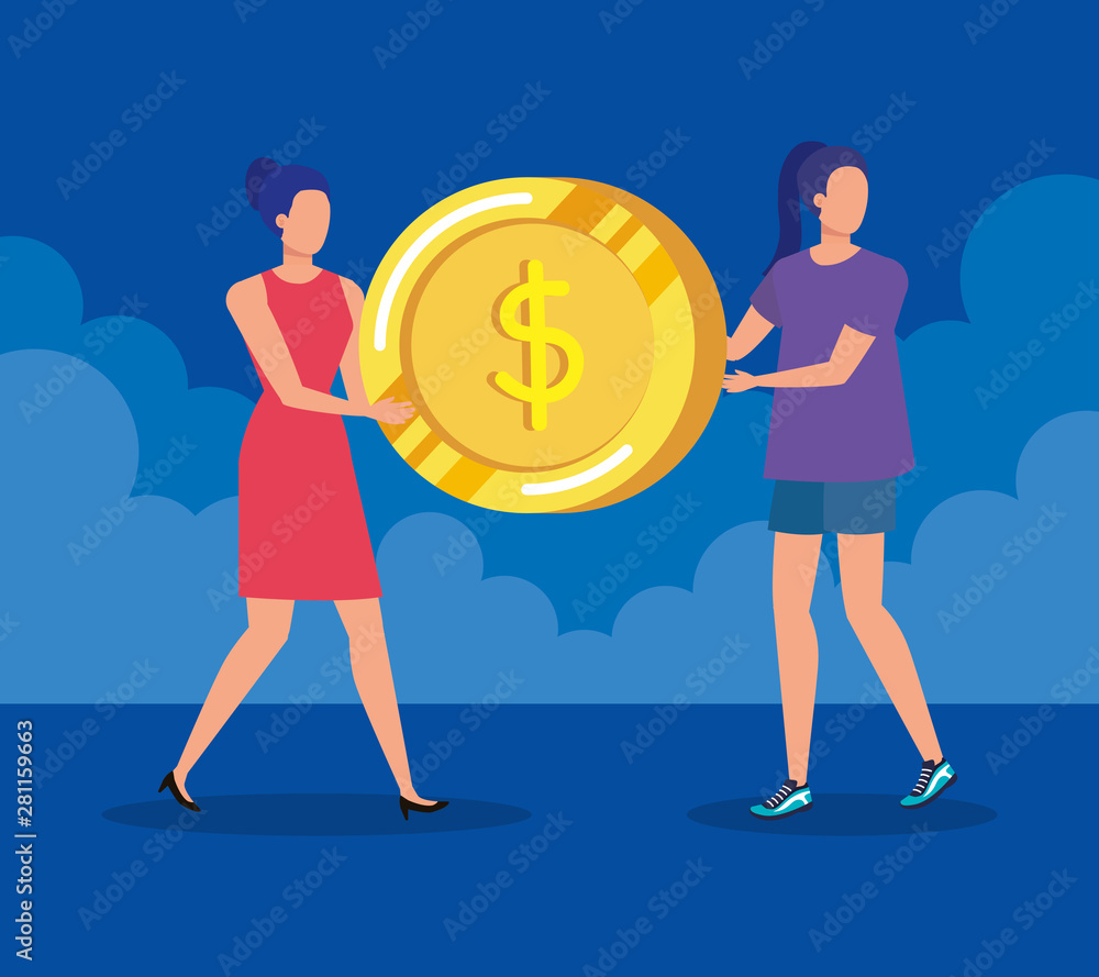 businesswomen with cash coin money currency businesswomen with cash coin money currency