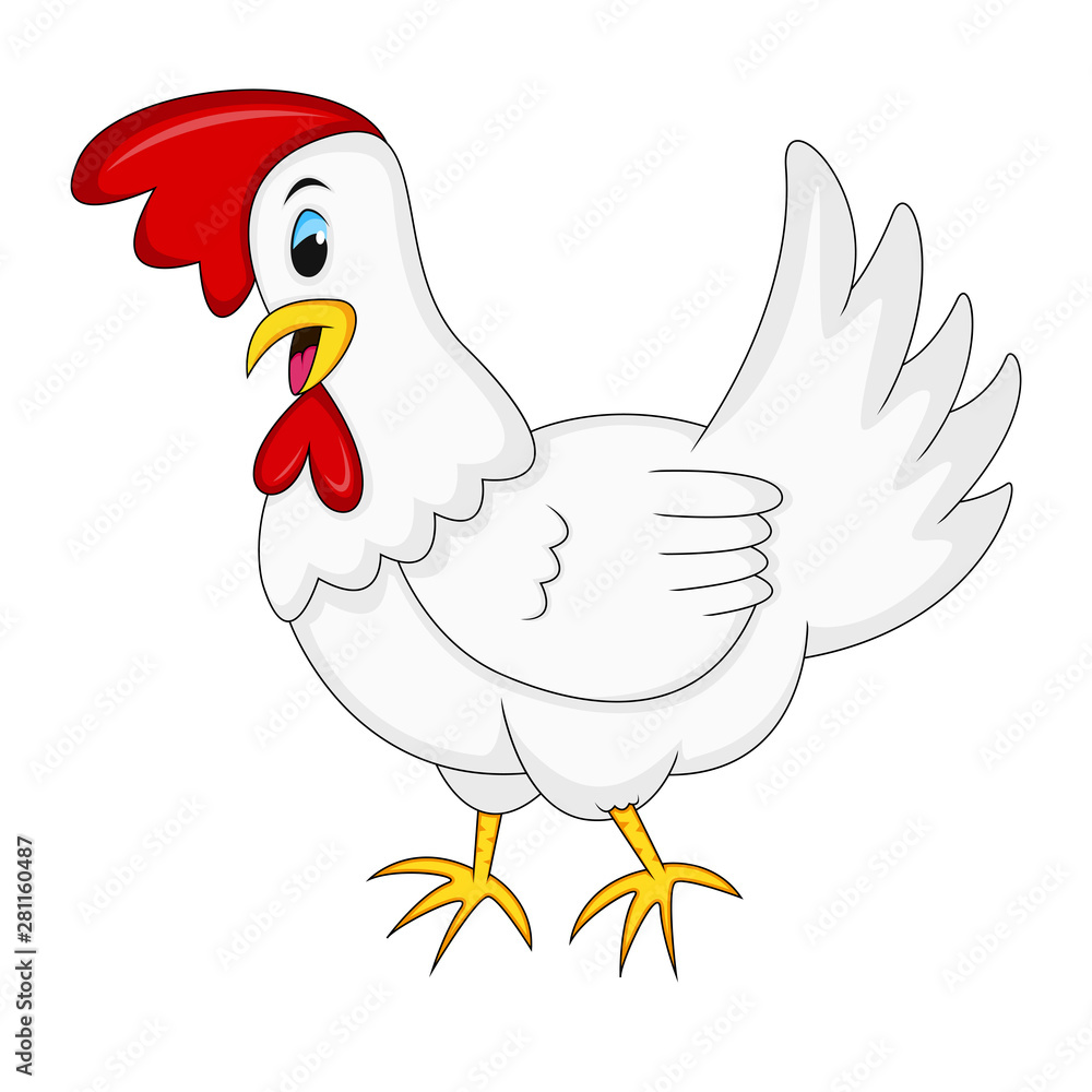 white rooster with red comb cartoon vector illustration